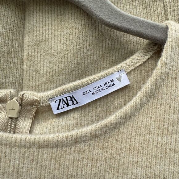 ZARA Women's 2PC Set Cream  Fitted Ribbed Top & Flared Rib Sweater Pants - Large - Picture 13 of 13